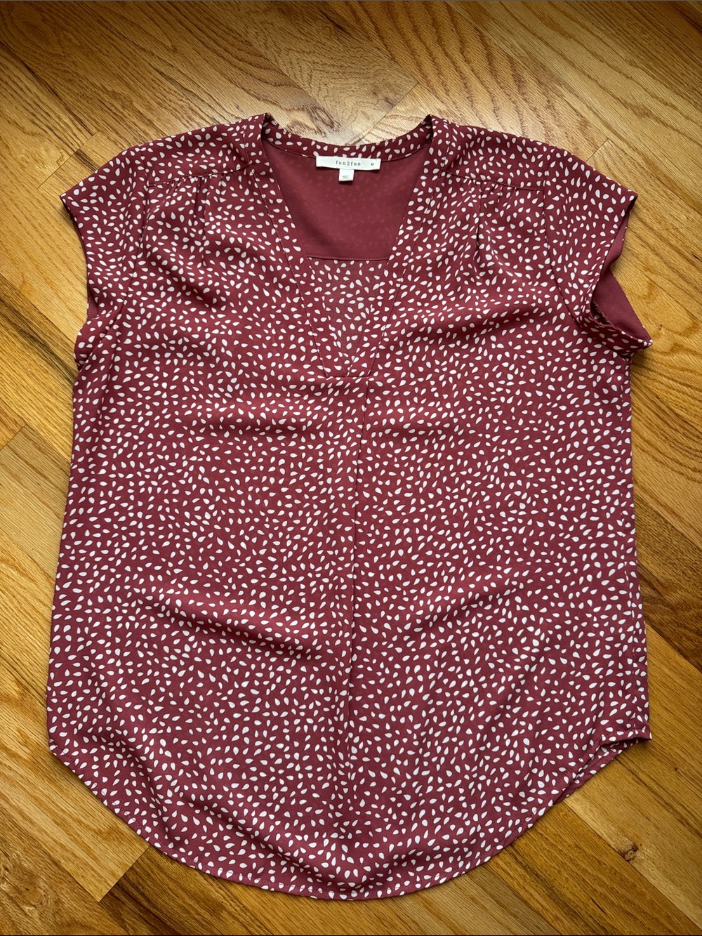 Casual Cap Sleeve Blouse - Dusty Rose with White Dot Print